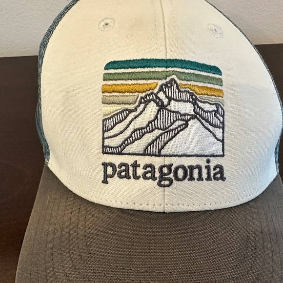 Patagonia Hat Mountain Patch Logo Blue Gray White Outdoor Trucker Cap Nature - Picture 2 of 9
